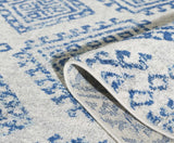 7' X 12' Ivory and Blue Geometric Area Rug - Homeroots - Flyclothing LLC