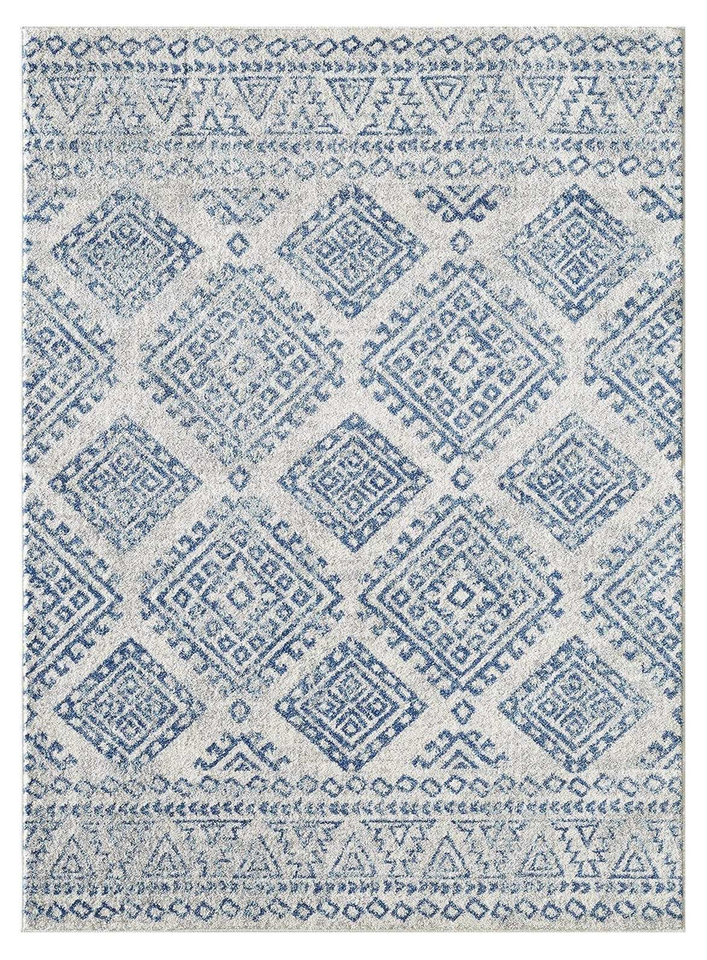 7' X 12' Ivory and Blue Geometric Area Rug - Homeroots - Flyclothing LLC