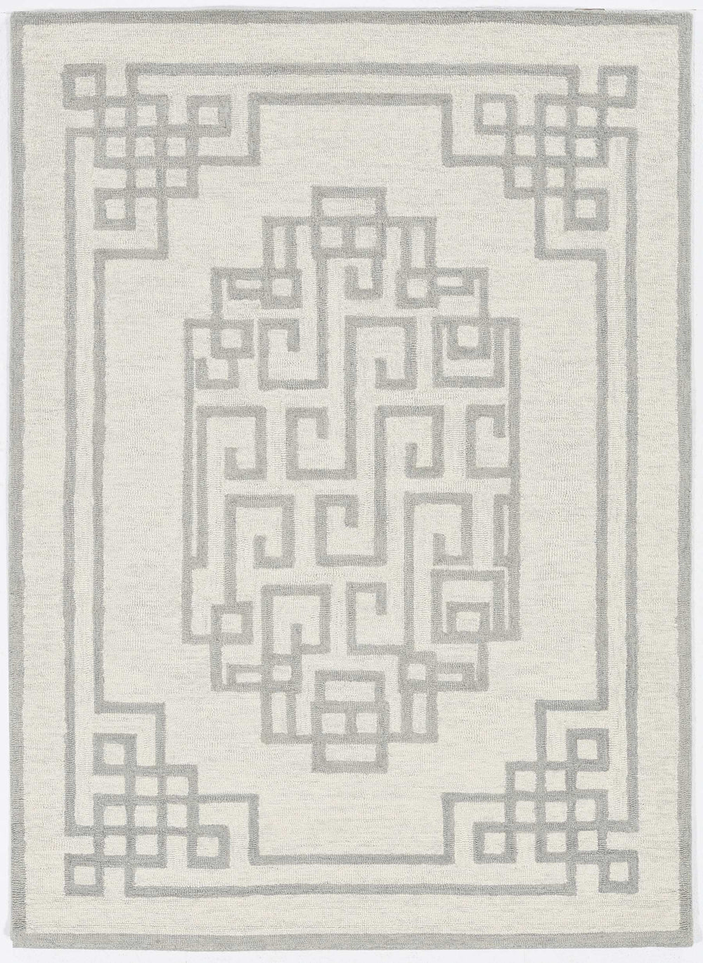 3' X 5' Ivory Grey Geometric Bordered Wool Area Rug - Homeroots - Flyclothing LLC
