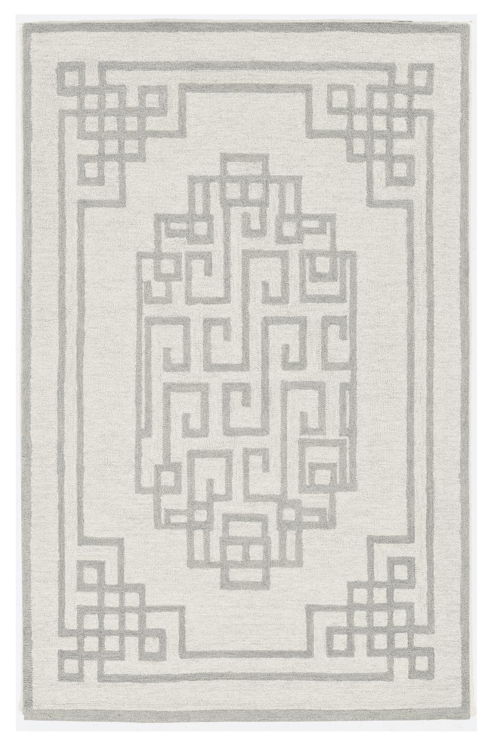 5' X 7' Ivory Grey Hand Tufted Bordered Greek Key Indoor Area Rug - Homeroots - Flyclothing LLC