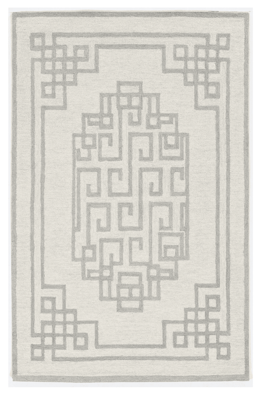 5' X 7' Ivory Grey Hand Tufted Bordered Greek Key Indoor Area Rug - Homeroots - Flyclothing LLC