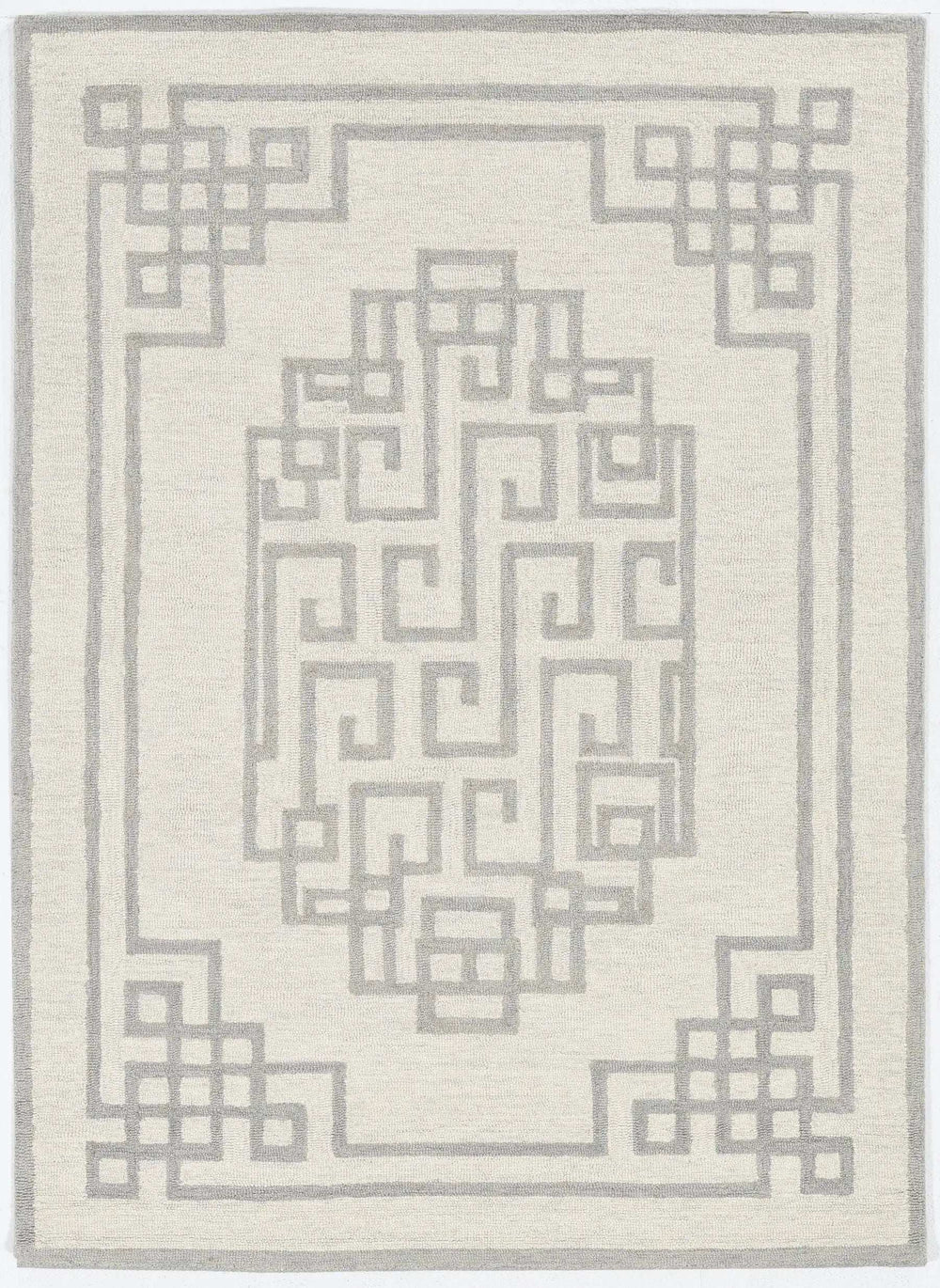 5' X 7' Ivory Grey Hand Tufted Bordered Greek Key Indoor Area Rug - Homeroots - Flyclothing LLC