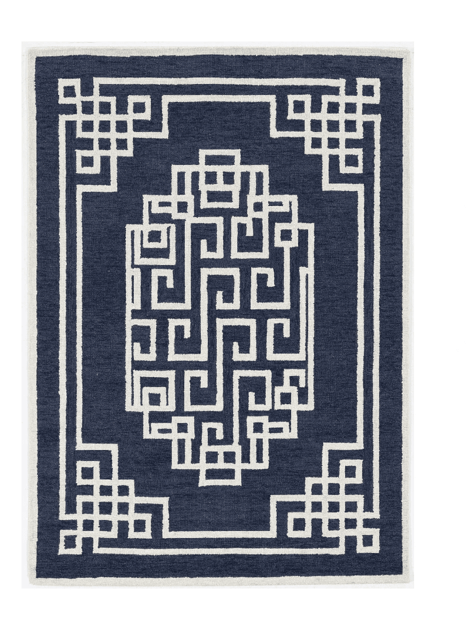5' X 7' Navy Blue Ivory Hand Tufted Bordered Greek Key Indoor Area Rug - Homeroots - Flyclothing LLC