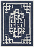 5' X 7' Navy Blue Ivory Hand Tufted Bordered Greek Key Indoor Area Rug - Homeroots - Flyclothing LLC