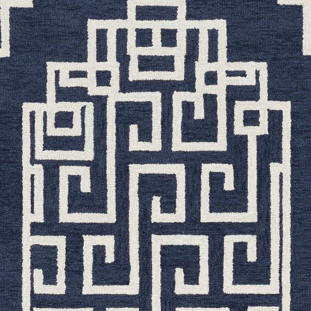 5' X 7' Navy Blue Ivory Hand Tufted Bordered Greek Key Indoor Area Rug - Homeroots - Flyclothing LLC