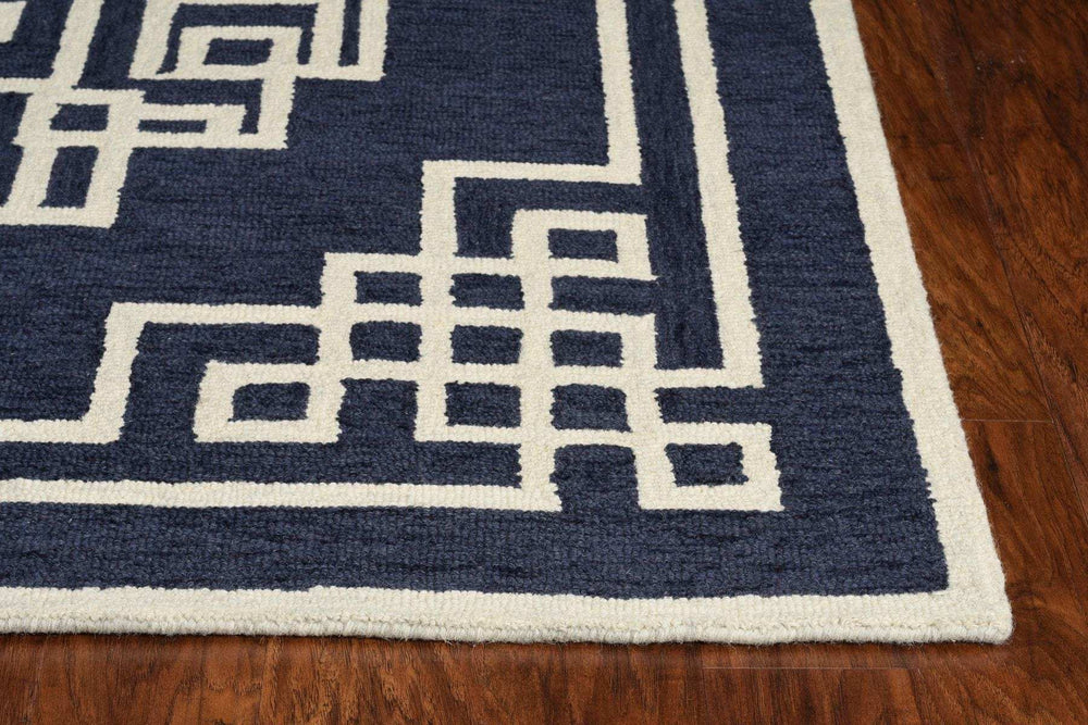 5' X 7' Navy Blue Ivory Hand Tufted Bordered Greek Key Indoor Area Rug - Homeroots - Flyclothing LLC