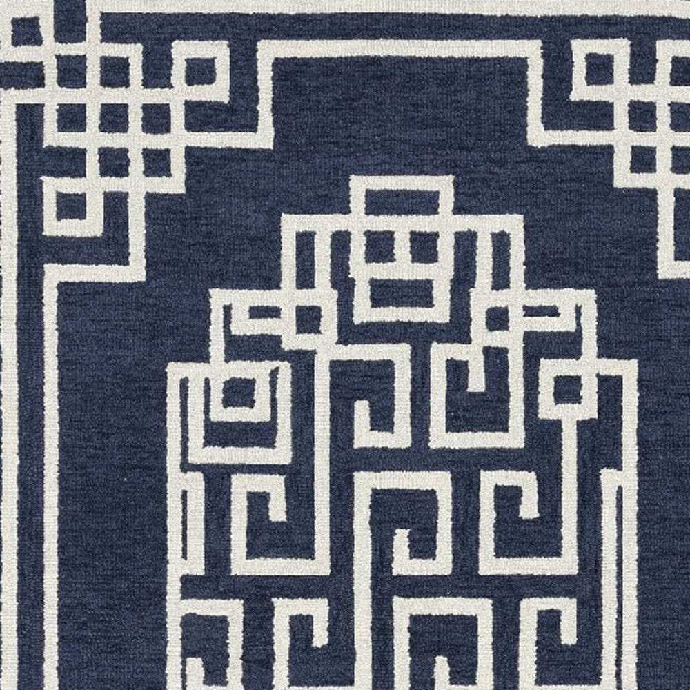 5' X 7' Navy Blue Ivory Hand Tufted Bordered Greek Key Indoor Area Rug - Homeroots - Flyclothing LLC