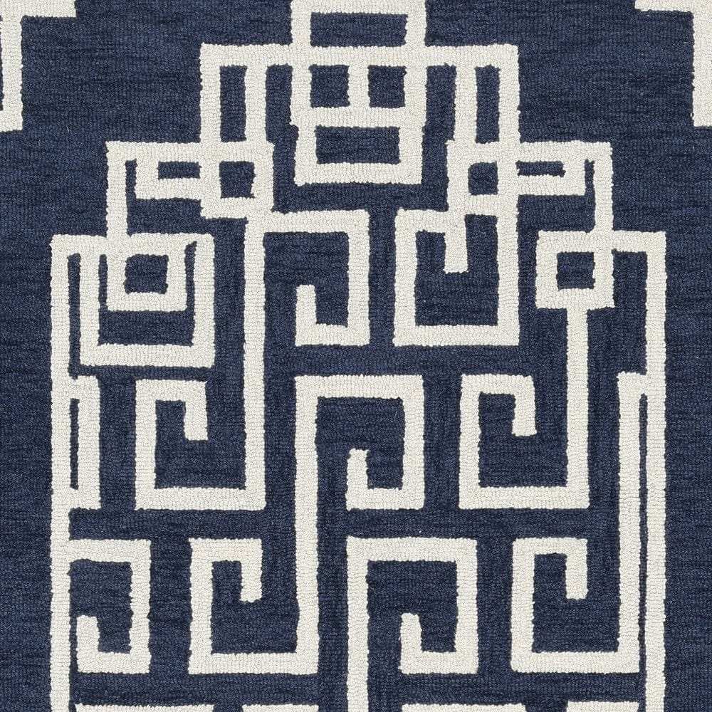 8' X 10' Navy Blue Ivory Hand Tufted Greek Key Medallion Indoor Area Rug - Homeroots - Flyclothing LLC