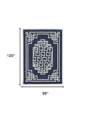8' X 10' Navy Blue Ivory Hand Tufted Greek Key Medallion Indoor Area Rug - Homeroots - Flyclothing LLC