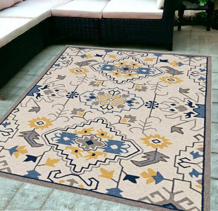 5' X 8' Ivory Abstract Handmade Indoor Outdoor Area Rug - Homeroots - Flyclothing LLC