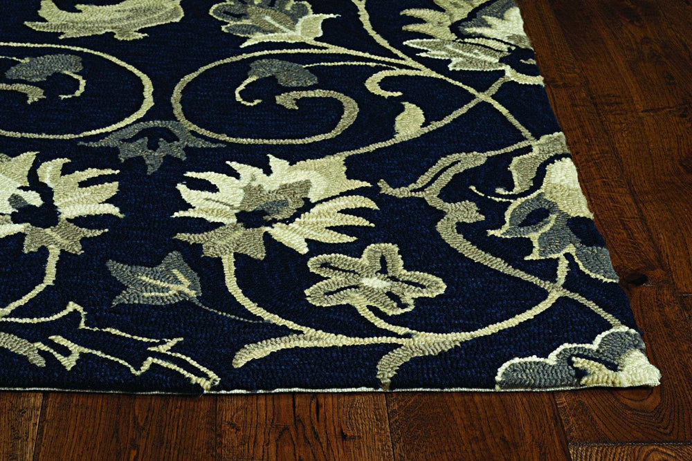 2' X 3' Navy Blue Floral Handmade Indoor Outdoor Area Rug - Homeroots - Flyclothing LLC