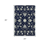 2' X 3' Navy Blue Floral Handmade Indoor Outdoor Area Rug - Homeroots - Flyclothing LLC