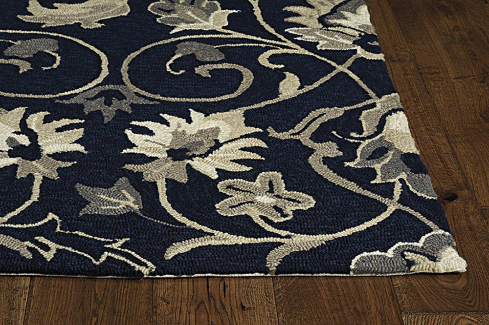 3' X 5' Navy Blue Floral Handmade Indoor Outdoor Area Rug - Homeroots - Flyclothing LLC