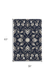 3' X 5' Navy Blue Floral Handmade Indoor Outdoor Area Rug - Homeroots - Flyclothing LLC