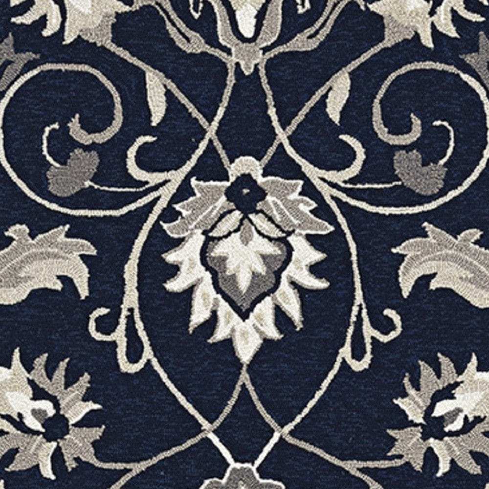 3' X 5' Navy Blue Floral Handmade Indoor Outdoor Area Rug - Homeroots - Flyclothing LLC