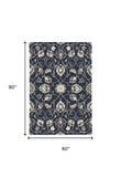 5' X 7' Navy Floral Vines Indoor Outdoor Area Rug - Homeroots - Flyclothing LLC