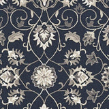 5' X 7' Navy Floral Vines Indoor Outdoor Area Rug - Homeroots - Flyclothing LLC