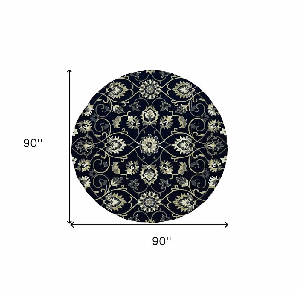 8' Navy Blue Round Hand Tufted Area Rug With UV Protection - Homeroots - Flyclothing LLC