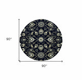 8' Navy Blue Round Hand Tufted Area Rug With UV Protection - Homeroots - Flyclothing LLC
