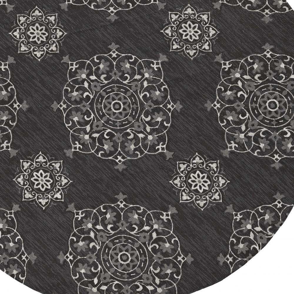 5' X 8' Charcoal Round Floral Handmade Indoor Outdoor Area Rug - Homeroots - Flyclothing LLC