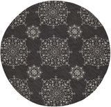 8' Round Charcoal Round Floral Handmade Indoor Outdoor Area Rug - Homeroots - Flyclothing LLC