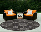 8' Round Charcoal Round Floral Handmade Indoor Outdoor Area Rug - Homeroots - Flyclothing LLC