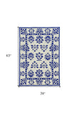 3' X 5' Blue Floral Handmade Indoor Outdoor Area Rug - Homeroots - Flyclothing LLC