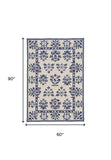 5' X 7' Sand Or Blue Floral Bordered Indoor Outdoor Area Rug - Homeroots - Flyclothing LLC