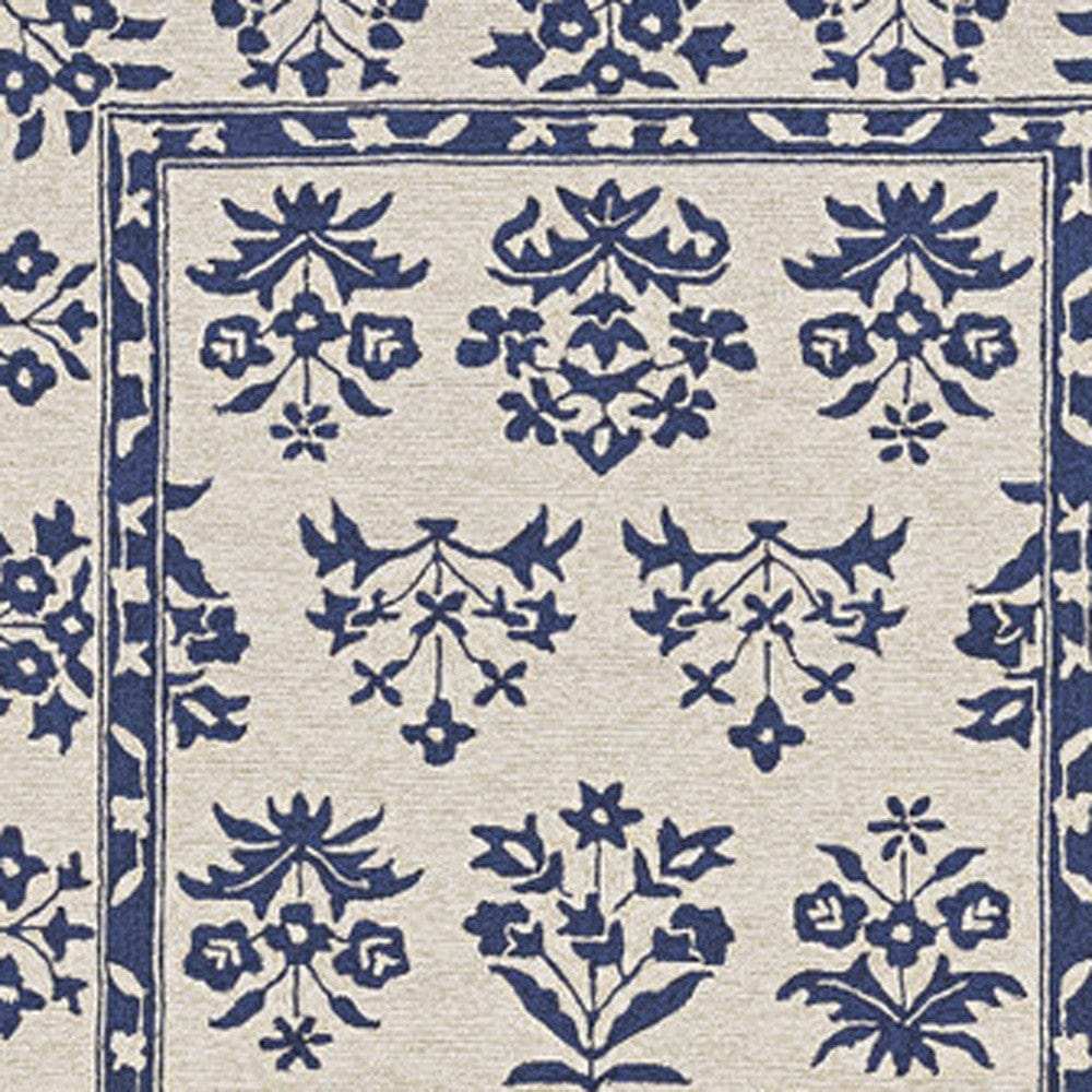 5' X 7' Sand Or Blue Floral Bordered Indoor Outdoor Area Rug - Homeroots - Flyclothing LLC