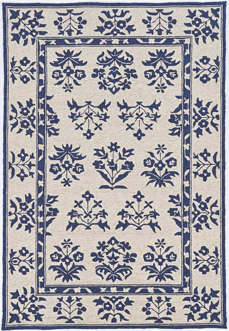 5' X 7' Sand Or Blue Floral Bordered Indoor Outdoor Area Rug - Homeroots - Flyclothing LLC