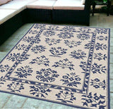 5' X 7' Sand Or Blue Floral Bordered Indoor Outdoor Area Rug - Homeroots - Flyclothing LLC