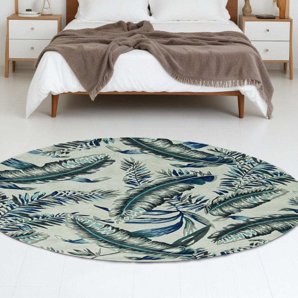 8' Blue and Gray Round Wool Hand Tufted Area Rug - Homeroots - Flyclothing LLC