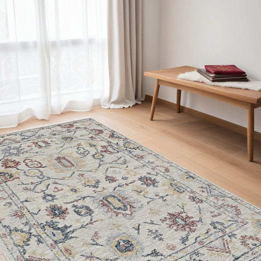 5' X 7' Ivory Floral Bordered Wool Indoor Area Rug - Homeroots - Flyclothing LLC
