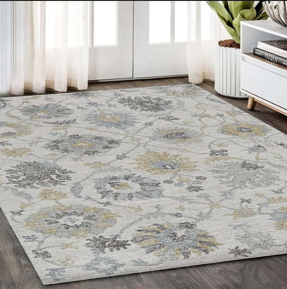 5' X 7' Ivory Hand Tufted Space Dyed Floral Traditional Indoor Area Rug - Homeroots - Flyclothing LLC