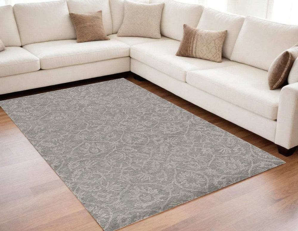 5' X 7' Grey Floral Vines Wool Indoor Area Rug - Homeroots - Flyclothing LLC