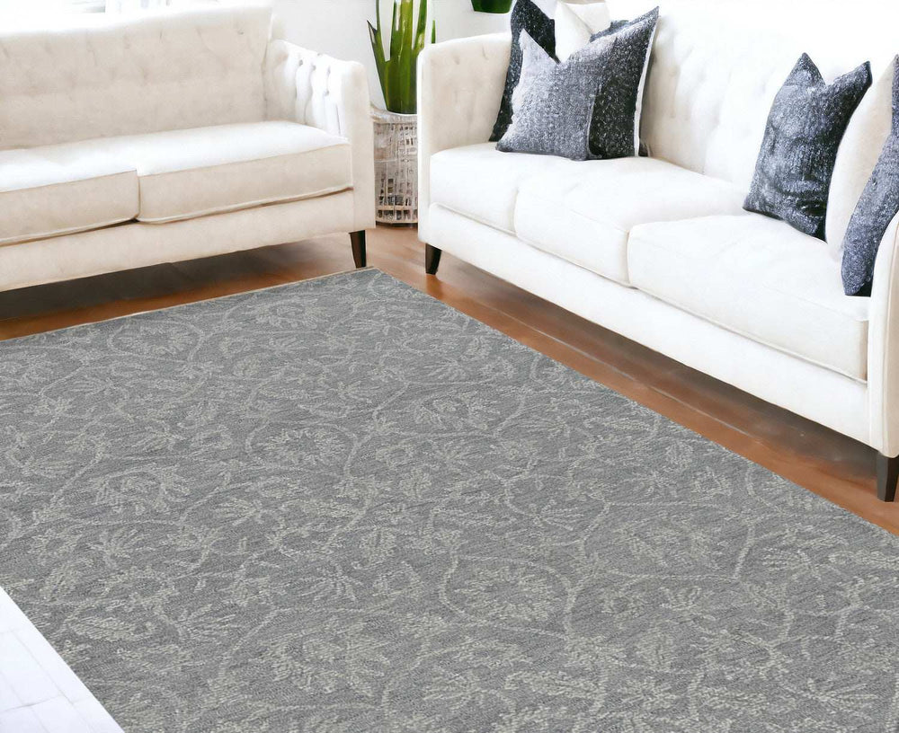 9' X 13' Grey Hand Tufted Space Dyed Floral Ogee Indoor Area Rug - Homeroots - Flyclothing LLC