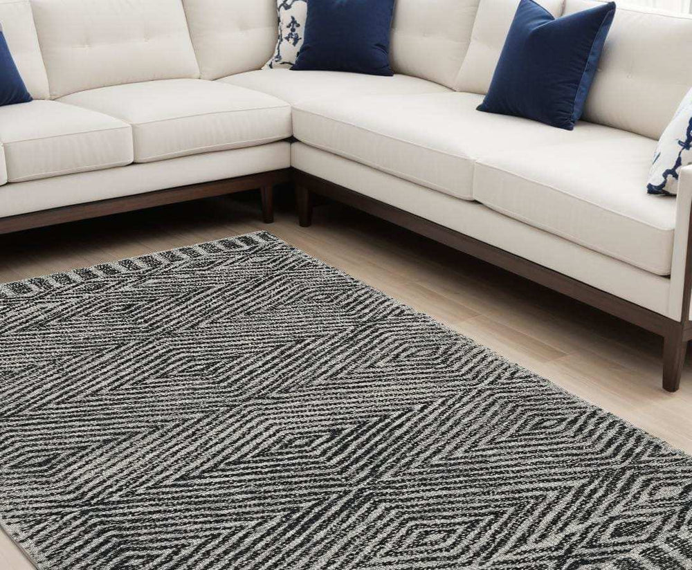 7' X 10' Grey Black Hand Tufted Space Dyed Geometric Indoor Area Rug - Homeroots - Flyclothing LLC