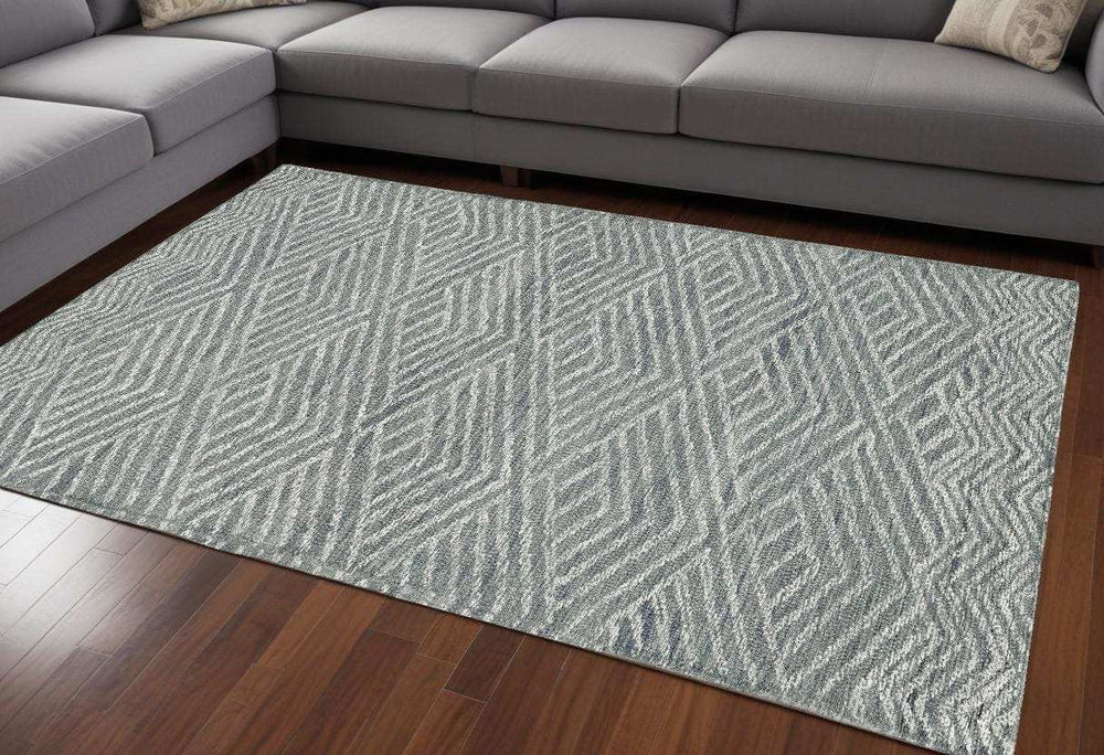 7' X 10' Denim Blue Hand Tufted Space Dyed Geometric Indoor Area Rug - Homeroots - Flyclothing LLC