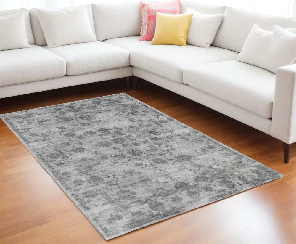 9' X 13' Gray Floral Vines Hand Loomed Distressed Area Rug - Homeroots - Flyclothing LLC