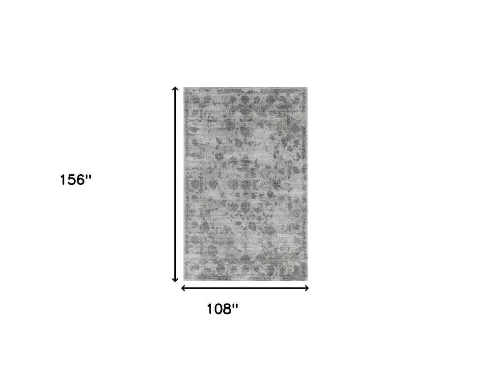 9' X 13' Gray Floral Vines Hand Loomed Distressed Area Rug - Homeroots - Flyclothing LLC