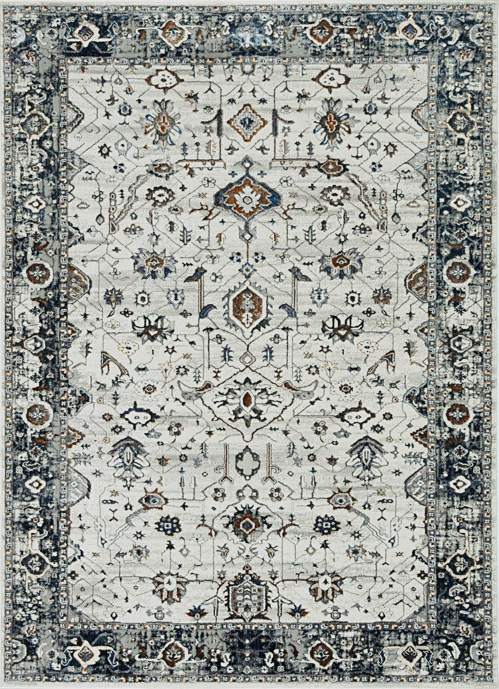 7' Ivory Grey Machine Woven Floral Traditional Indoor Runner Rug - Homeroots - Flyclothing LLC
