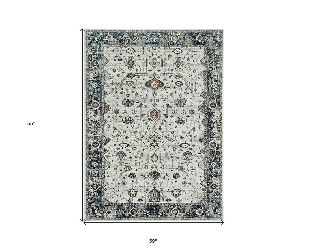 3' X 5' Gray and Ivory Floral Distressed Area Rug - Homeroots - Flyclothing LLC