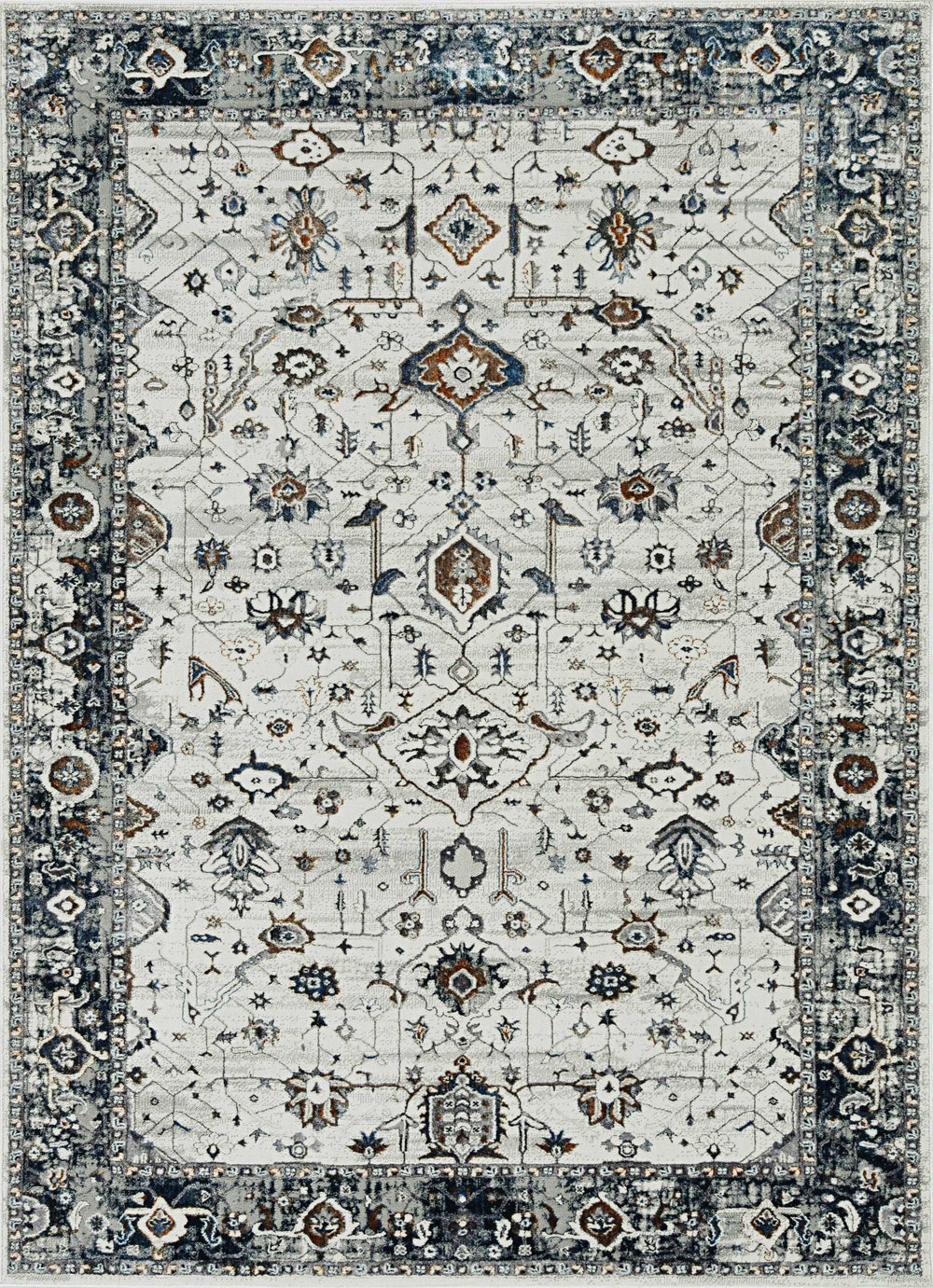 5' X 8' Ivory Grey Machine Woven Traditional Indoor Area Rug - Homeroots - Flyclothing LLC