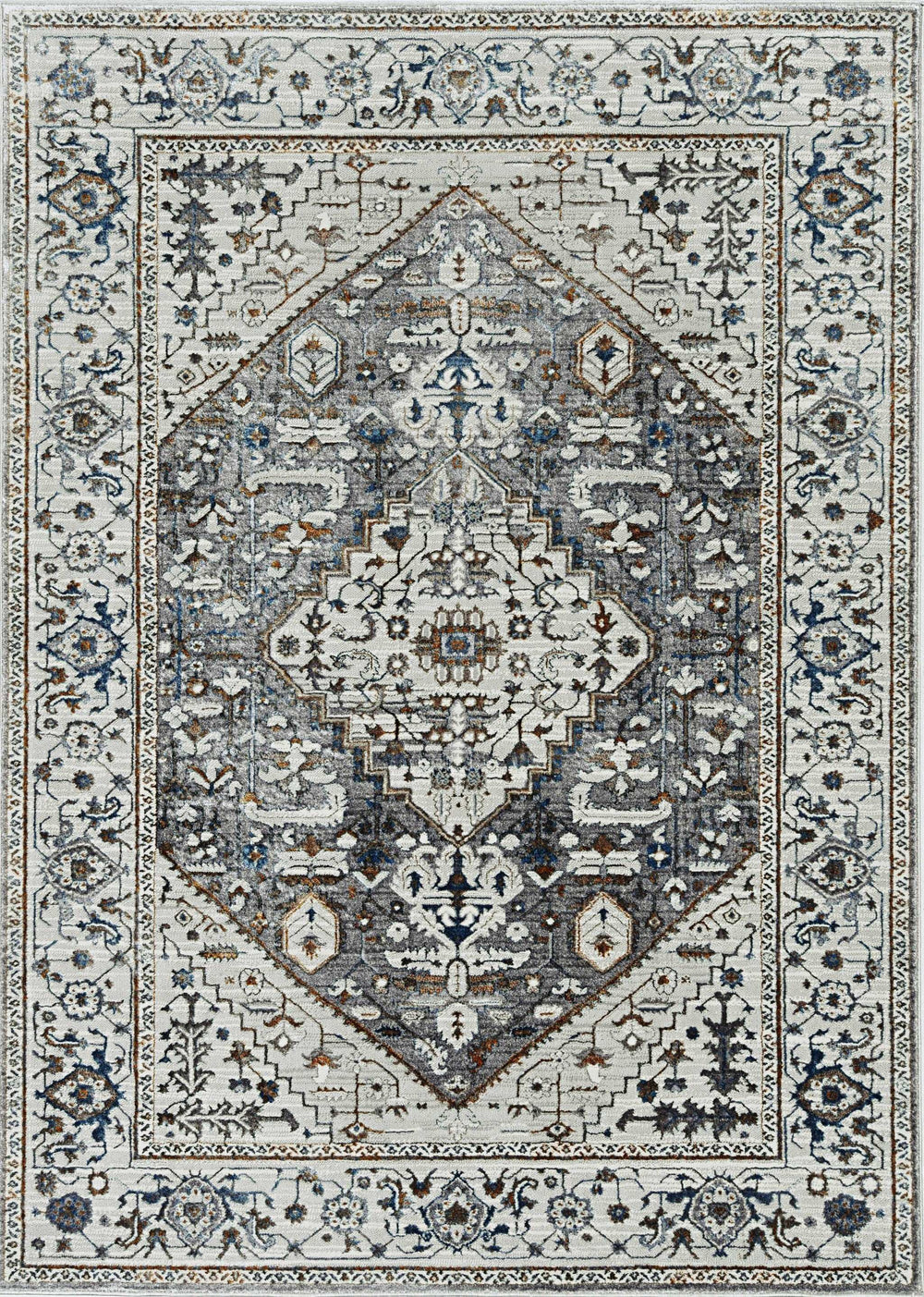 7' Grey Machine Woven Diamond Floral Medallion Indoor Runner Rug - Homeroots - Flyclothing LLC