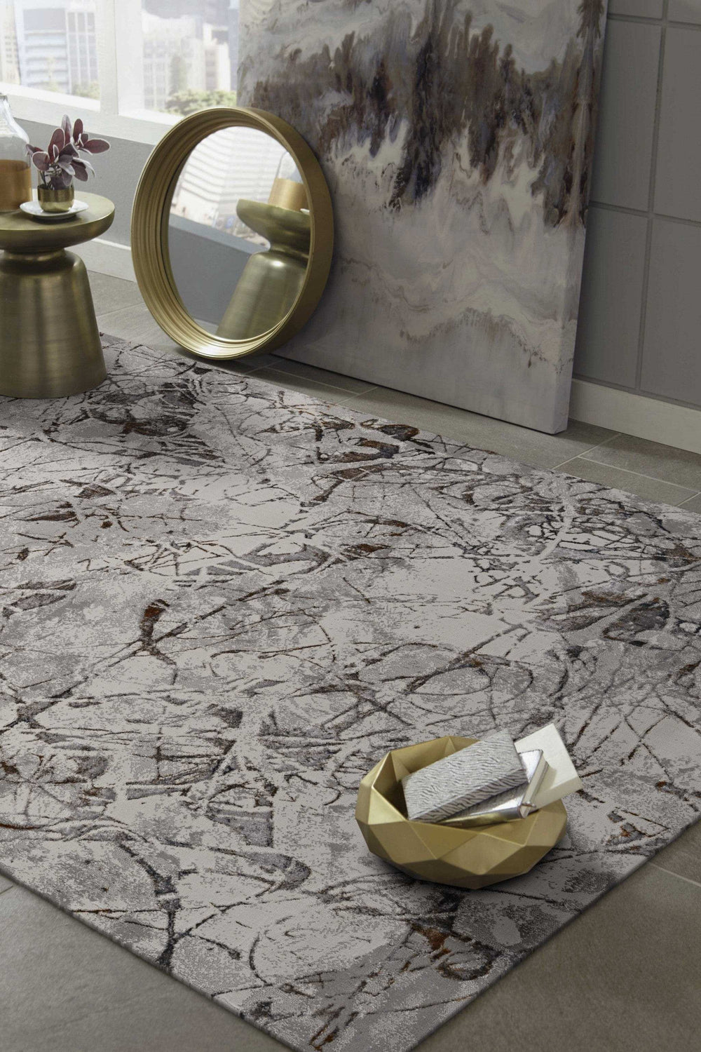 7' Ivory Grey Machine Woven Abstract Vermicular Indoor Runner Rug - Homeroots - Flyclothing LLC