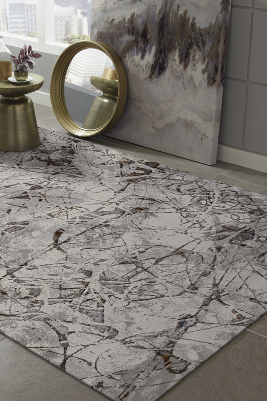 5' X 8' Ivory Grey Machine Woven Abstract Vermicular Indoor Area Rug - Homeroots - Flyclothing LLC