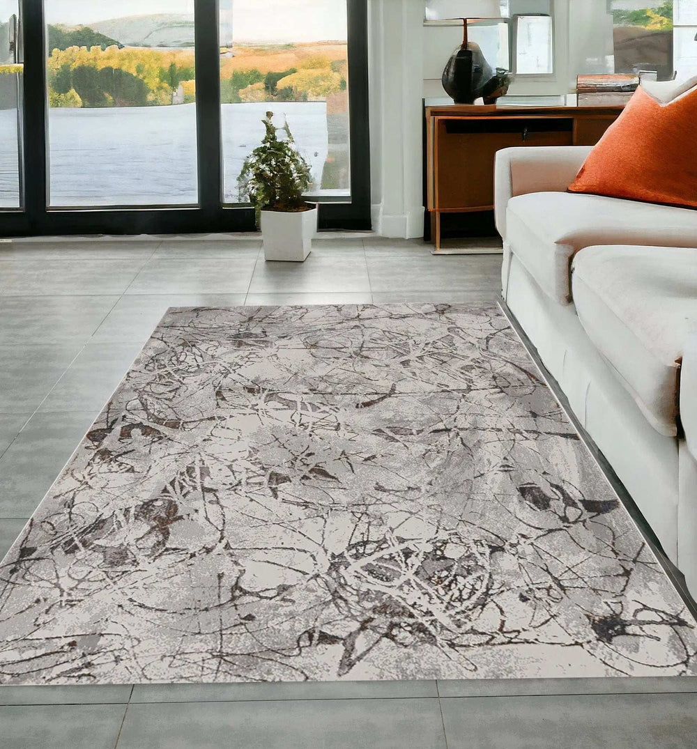 5' X 8' Ivory Grey Machine Woven Abstract Vermicular Indoor Area Rug - Homeroots - Flyclothing LLC