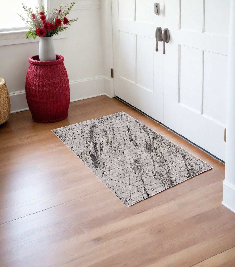 3' X 5' Ivory Geometric Pattern Area Rug - Homeroots - Flyclothing LLC