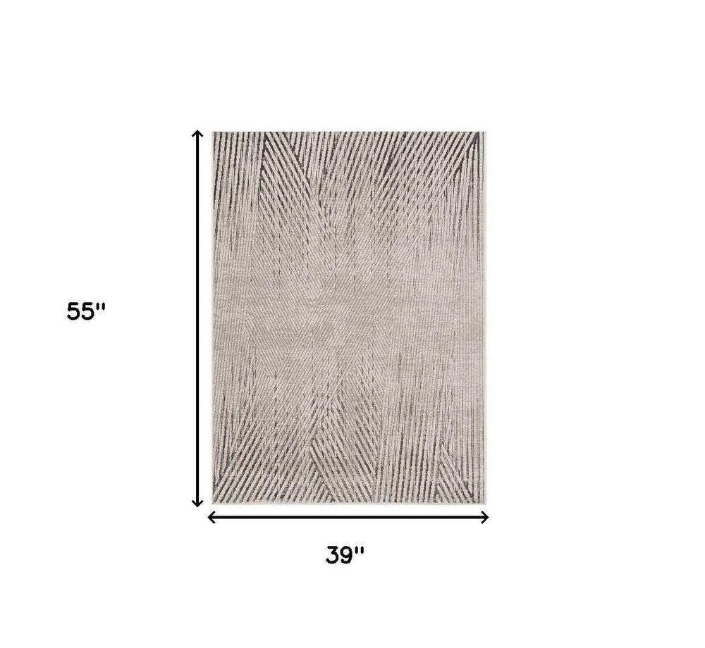 3' X 5' Ivory Or Grey Geometric Lines Area Rug - Homeroots - Flyclothing LLC