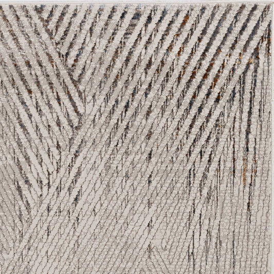 5' X 8' Ivory Grey Machine Woven Geometric Lines Indoor Area Rug - Homeroots - Flyclothing LLC
